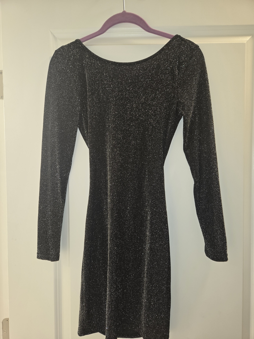 Black Sparkle Long-Sleeve Scoop Neck Dress